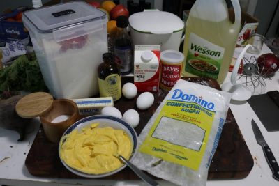 Compiled ingredients with frosting